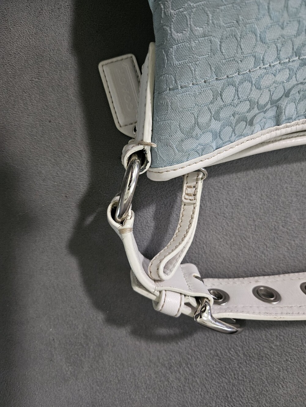 Coach Vintage Y2K Blue White Signature Monogram Canvas Leather Soho Shoulder Bag - Picture 8 of 16